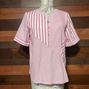 NWOT No Brand Tag Striped Pink Button-Up Top